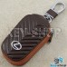 Ключница карманная (кожаная, коричневая, с узором, на молнии, с карабином, с кольцом), логотип авто Lexus (Лексус)