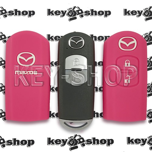 Чехол (розовый, силиконовый) для смарт ключа Mazda (Мазда) 2 кнопки