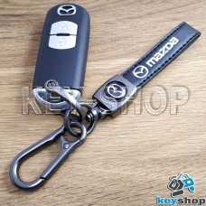 Брелок ключа MAZDA (Мазда) кожаный (черный) с карабином 