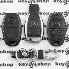    Чехол (кожаный, хромированная рыбка) для смарт ключа Mercedes (Мерседес) 3 кнопки