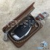 Ключница карманная (кожаная, коричневая, на молнии с карабином, с кольцом), логотип авто Mercedes (Мерседес) 
