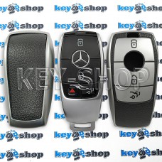 Чехол на смарт ключ Mercedes (Мерседес), (серебристый, полиуретановый с тиснением под кожу), кнопки с защитой