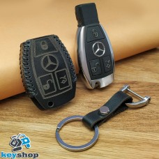   Чехол на смарт ключ Mercedes (Мерседес) 3 кнопки (кожаный) черный