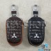 Ключница карманная (кожаная, черная, с тиснением, на молнии, с карабином, с кольцом), логотип авто Mitsubishi (Митсубиси)
