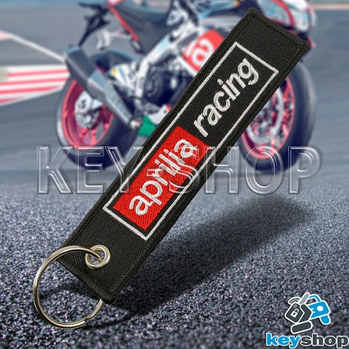 Брелок для мотоключей Aprilia (Априлия) черный, с кольцом (текстиль)