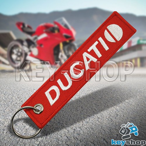 Брелок для мотоключей Ducati (Дукати) красный, с кольцом (текстиль)