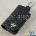 Ключница карманная (кожаная, черная, с тиснением, на молнии, с карабином, с кольцом), логотип авто Nissan (Ниссан)
