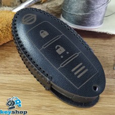    Чехол на смарт ключ Nissan (Ниссан), Qashqai, X-Trail, Tiida, Juke, 2 кнопки, натуральная кожа, черный