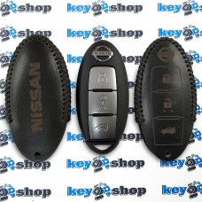    Чехол для смарт ключа Nissan (Ниссан), Juke, Qashqai, Xtrail, Micra, Leaf, 3 кнопки, натуральная кожа, черный