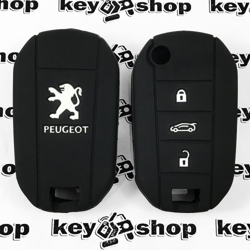 Чехол (черный, силиконовый) для выкидного ключа Peugeot (Пежо) 3 кнопки