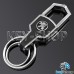 Металлический брелок для авто ключей Пежо (Peugeot) с карабином и кожаной вставкой