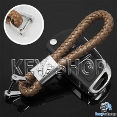 Кожаный плетеный (светло - коричневый) брелок для авто ключей Пежо (Peugeot)