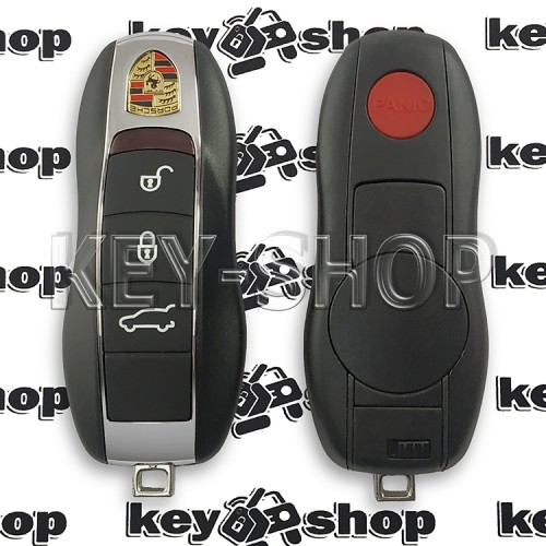 Корпус смарт ключа для Porsche   Cayenne, Macan   (Порше) 3 кнопки + 1 кнопка (Panik), лезвие HU66