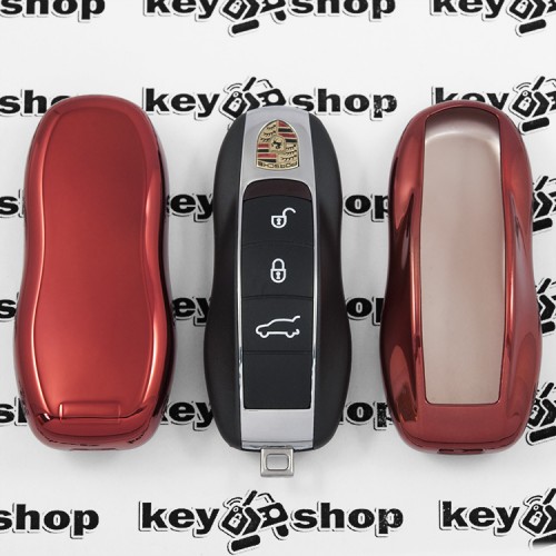 Чехол (красный, полиуретановый) для смарт ключа Porsche (Порше), кнопки без защиты