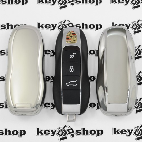    Чехол (серебристый, полиуретановый) для смарт ключа Porsche (Порше), кнопки без защиты