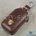 Ключница карманная (кожаная, коричневая, с карабином, на молнии, с кольцом), логотип авто Porsche (Порше)