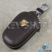 Ключница карманная (кожаная, темно - коричневая, с карабином, на молнии, с кольцом), логотип авто Porsche (Порше)