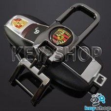 Брелок для ключа Порше (Porsche), (темный хром), с карабином