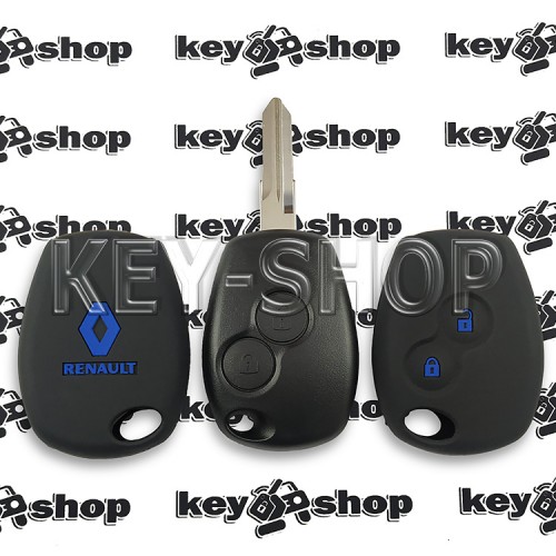                Чехол авто ключа RENAULT (Рено), Duster, Kangoo, Logan, Docker, 2 кнопки,  силиконовый, (черный с синими кнопками)