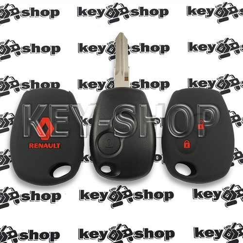        Чехол авто ключа RENAULT (Рено), Duster, Kangoo, Logan, Docker, 2 кнопки, (черный с красными кнопками), силиконовый