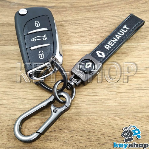 Брелок ключа Renault (Рено) кожаный (черный) с карабином