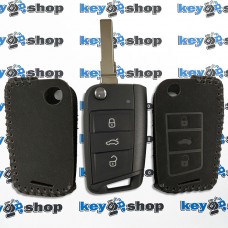Чехол для выкидного ключа Seat (Сеат), Seat Leon, Tarraco, Arona, Ateca, 3 кнопки, кожа нубук