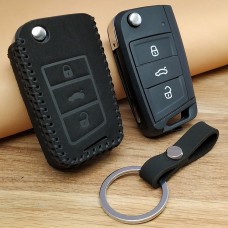   Чехол на выкидной ключ Seat (Сеат), Seat Leon, Tarraco, Arona, Ateca, 3 кнопки, кожа нубук, черный (бесключевой доступ)