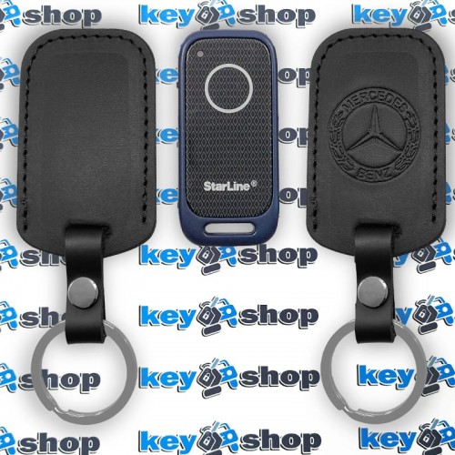 Чехол сигнализации метки Старлайн (StarLine) с логотипом Mercedes, кожаный, черный, тип1