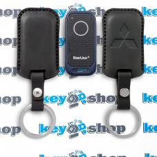 Чехол сигнализации метки Старлайн (StarLine) с логотипом Mitsubishi, кожаный, черный, тип1