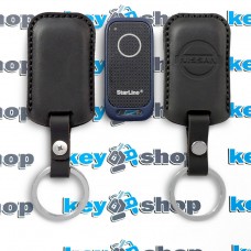 Чехол сигнализации метки Старлайн (StarLine) с логотипом Nissan, кожаный, черный, тип1