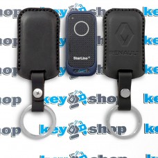 Чехол сигнализации метки Старлайн (StarLine) с логотипом Renault, кожаный, черный, тип1
