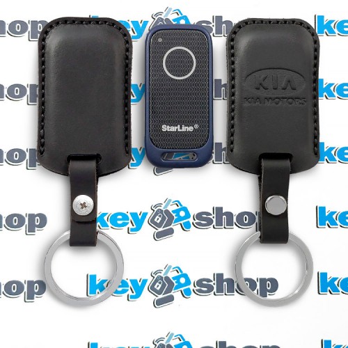 Чехол сигнализации метки Старлайн (StarLine) с логотипом Kia, кожаный, черный, тип1