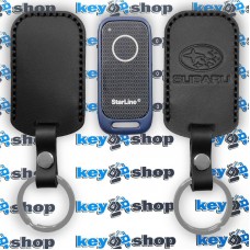Чехол сигнализации метки Старлайн (StarLine) с логотипом Subaru (Субару), кожаный, черный, тип1