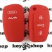 Чехол для выкидного ключа Audi (Ауди), A1, A3, A6, Q2, Q3, Q7, 3 кнопки,  (красный, силиконовый)