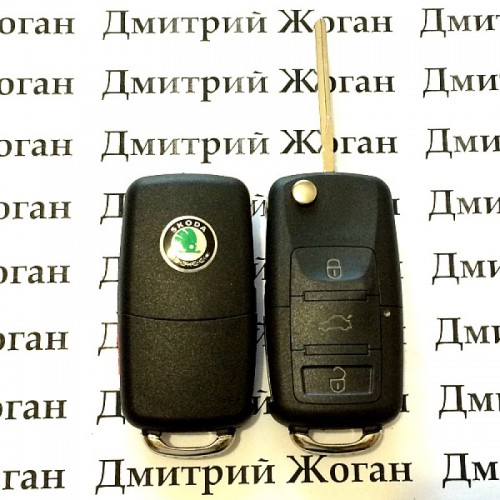 Выкидной автоключ для SKODA (шкода) корпус 3 - кнопки с микросхемой 1KO 959 753 G, 433 Mhz, чип - ID48 MEGAMOS
