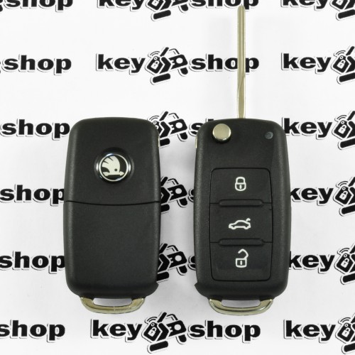        Корпус выкидного автоключа  для SKODA (шкода)  3 - кнопки, лезвие HU66, после 2008 года 