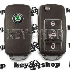 Корпус выкидного автоключа SKODA (шкода) (коричневый) 3 - кнопки, лезвие HU66, HU49