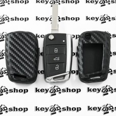    Чехол для выкидного ключа Skoda (Шкода), Octavia A7, Fabia, Karoq, Rapid, Kamiq, (силиконовый, под карбон)