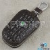 Ключница карманная (кожаная, коричневая, с тиснением, на молнии, с карабином, с кольцом), логотип авто Skoda (Шкода)