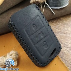      Чехол на смарт ключ Skoda (Шкода), SuperB, Kodiaq, 3 кнопки, натуральная кожа, черный