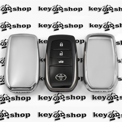           Чехол (серебристый, полиуретановый) для смарт ключа Toyota (Тойота), кнопки без защиты