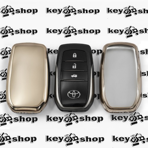         Чехол (золотистый, полиуретановый) для смарт ключа Toyota (Тойота), кнопки без защиты