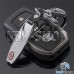 Металлический брелок для авто ключей Toyota (Тойота) с карабином и кожаными вставками