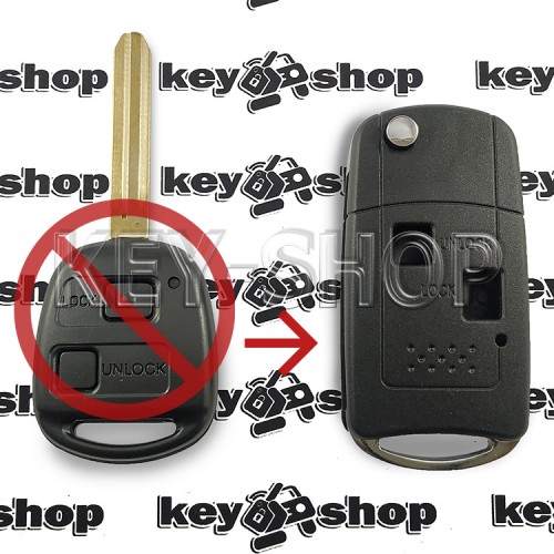Корпус выкидного ключа для TOYOTA (Тойота) 2 - кнопки,  лезвие TOY 43 (под переделку)