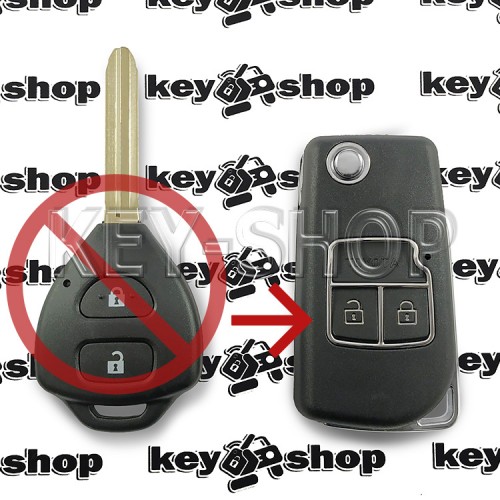 Корпус выкидного ключа для Toyota (Тойота) 2 кнопки,  лезвие TOY 43 (под переделку)