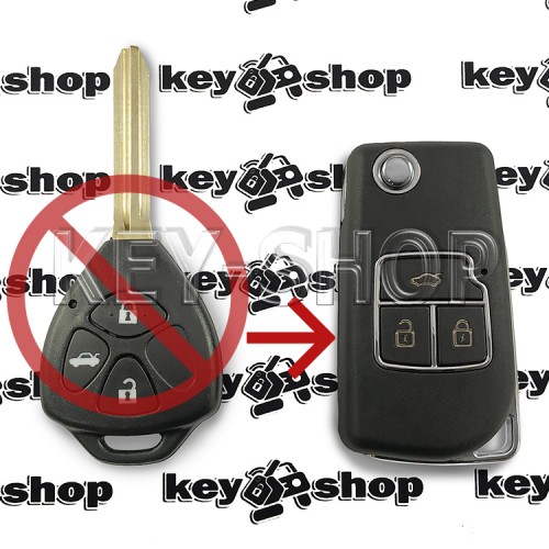 Корпус выкидного ключа для Toyota (Тойота) 3 кнопки, лезвие TOY 43 (под переделку)