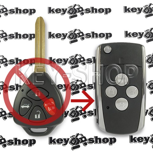 Корпус выкидного ключа для TOYOTA (Тойота) 4 - кнопки,  лезвие TOY 43 (под переделку)