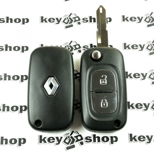   Корпус выкидного ключа для RENAULT (Рено) 2 кнопки, лезвие NE73, (с логотипом)