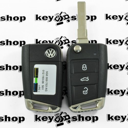 Оригинальный выкидной ключ Volkswagen (Фольксваген) 3 кнопки, 5G6959753AG, чип ID49 / 433 MHz (Keyless-go)