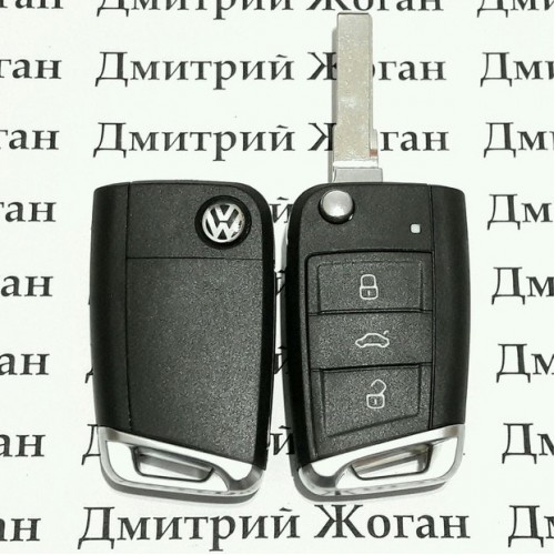 Оригинальный выкидной ключ для Volkswagen (Фольксваген) 3 кнопки, чип ID49, 5GO959753BA, 433 MHZ (Keyless-go)